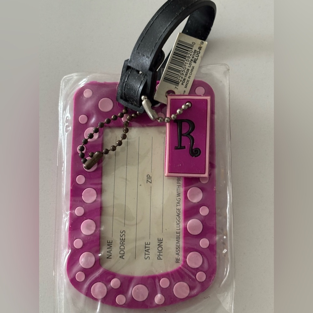 Initial R Pink Polka Dot Luggage Tag - Picture 4 of 4